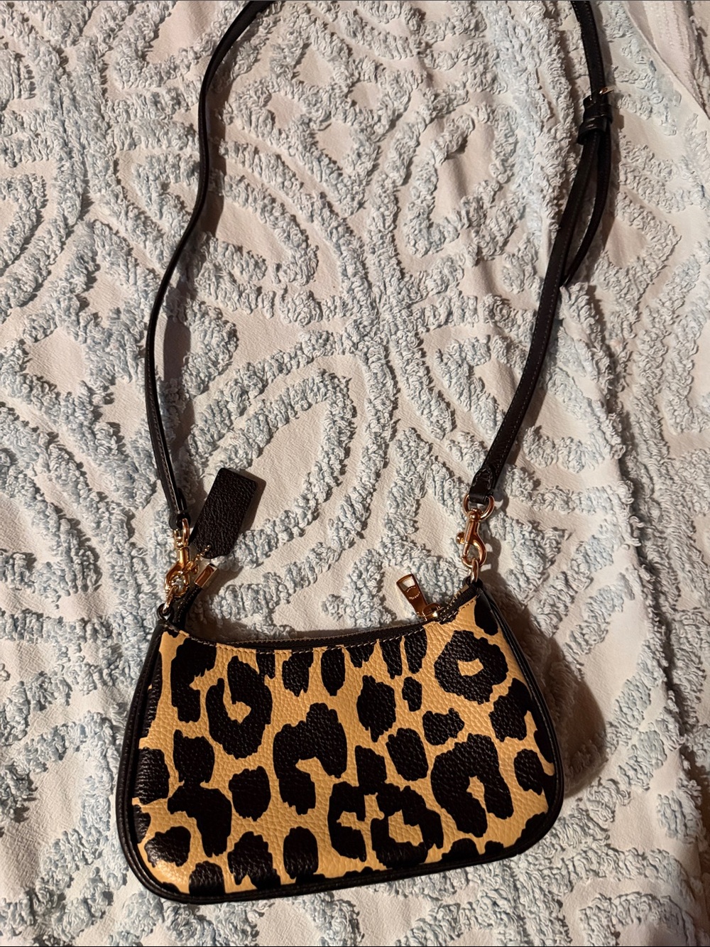 Coach Leopard-Print Mini Bag in Tan and Black - Picture 2 of 4